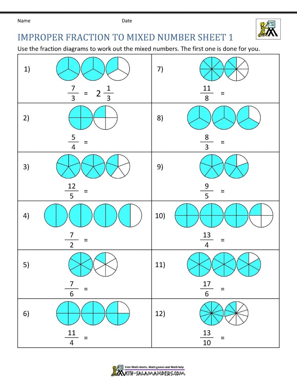 Worksheet Changing Improper Fractions To Mixed Numbers Dev 