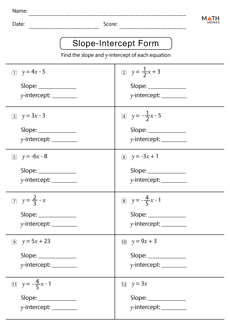 Worksheet Slope Intercept Form Algebra Worksheets With Video