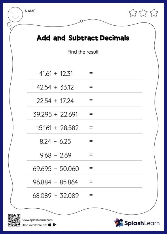 adding and subtracting decimals worksheets