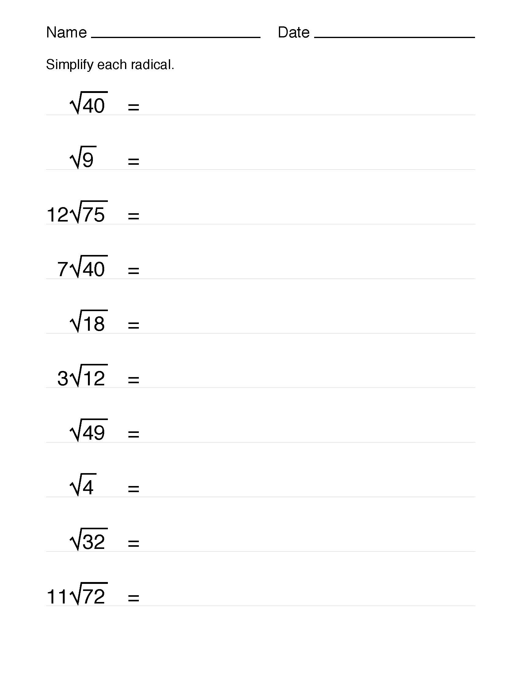 Worksheets On Simplifying Radicals How To Simplify Radicals Worksheets On Simplifying Radicals How To Simplify Radicals
