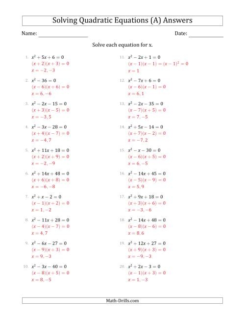Writing And Solving Quadratic Equations Worksheet PDF Printable Writing And Solving Quadratic Equations Worksheet PDF Printable