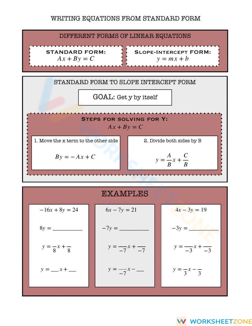 Writing Equations From Standard Form To Slope Intercept Form Worksheet 